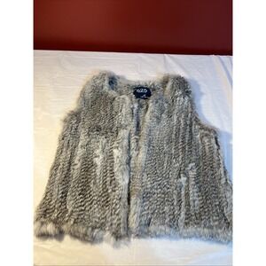 525 America Soft Luxe Genuine Rabbit Fur Sleeveless Open Vest Brown Cream Small